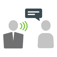 Two people figure talking to each other