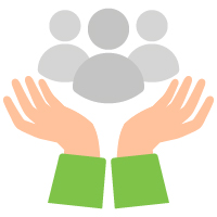 Two hands supporting 3 employees