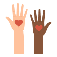 Two hands with hearts on their palms