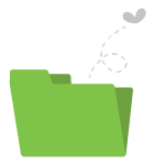 An empty green folder with a moth flying out of it.