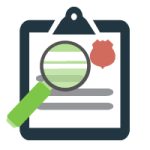 A green magnifying glass hovers over a blue clipboard with a police report on it