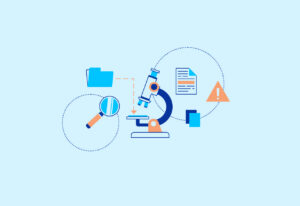 Flat conceptual illustration of a microscope uncovering cases.