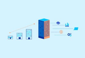 Illustration showing a law firm scaling with technology, data, and automation.